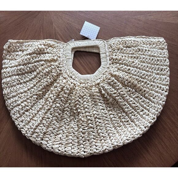 Lulla Collection Saint Tropez  half moon crochet Straw clutch bag in cream ho - Picture 7 of 7